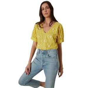 Velvet by Graham & Spencer Mustard Geometric Blouse
